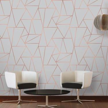 Imagem de Papel De Parede Geométrico Premium Cinza Com Rose Gold - Inove Papéis 