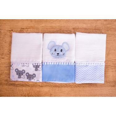 Imagem de Kit 3 Peças Fralda De Boca Para Bebê - Miguel Baby, Ratinho Azul