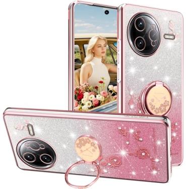 Imagem de Ephoou Capa para Xiaomi Poco F7 Ultra/Redmi K80 Pro com suporte de anel, brilhantes flores de diamante floral design de glitter transparente macio TPU capa de silicone para Xiaomi Poco F7 Ultra