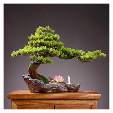 Imagem de Planta de casa artificial simulação interna Bonsai de pinheiro bem-vindo sala de estar grande planta verde planta de escritório em vaso (H) (A)