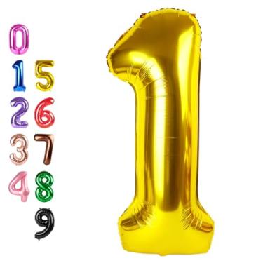 Imagem de Balloons Numbers 1 for First Birthday, Balloon Numbers 40 Inch, Gold for Baby Shower, Big Baloon for 1 11 12 13 16 18 21 Birthday Wedding Anniversaries Party