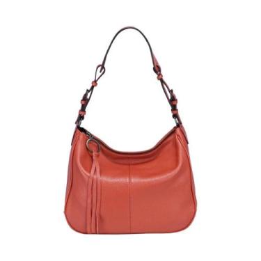 Imagem de Bolsa Hobo Feminina de Couro Genuíno - Preta e Bege - Clássica e Casua