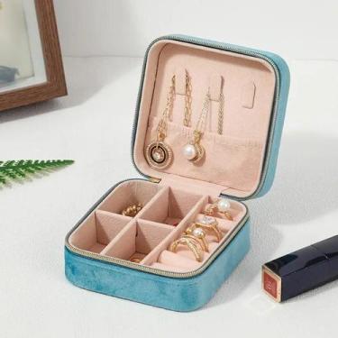 Imagem de Caixa de Jóias de Veludo para Mulheres - Organizador Portátil para Via