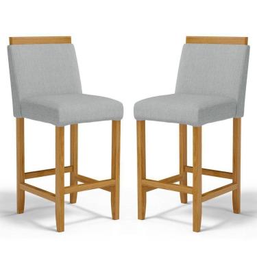 Imagem de Kit Com 2 Banquetas Eloá Madeira Maciça Assento Estofado Para Bancada Linho Cinza 407
