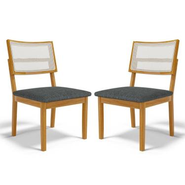 Imagem de Kit Com 2 Cadeiras Aline Madeira Maciça Assentos Estofados Encostos De Telinha