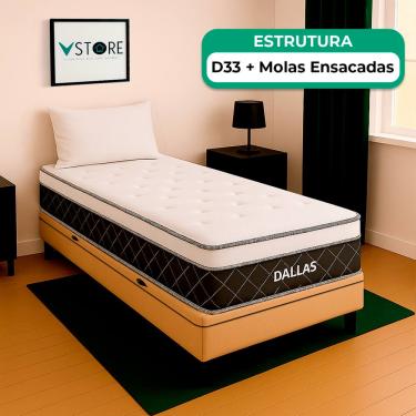 Imagem de Cama Box Baú e Colchão Dallas Molas V-Store 78x188x20