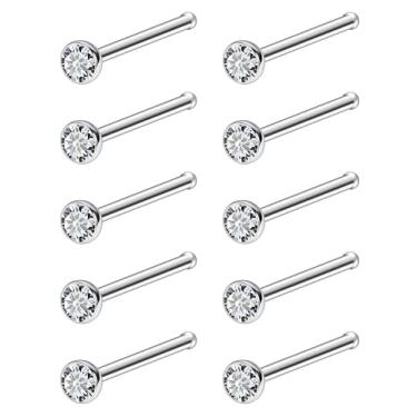 Imagem de Ruifan Anéis de nariz ASTM F136 de titânio 18G 20G 22G com zircônia cúbica transparente parafuso em forma de L piercing corporal hipoalergênico para mulheres 1,5 mm, 2 mm, 2,5 mm, 3 mm, 10 peças, 22G