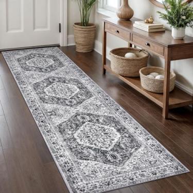 Imagem de KOZYFLY Corredores para corredores de 6 x 20 m lavável tapete de corredor de cozinha boho para entrada interna cinza oriental lã sintética banheiro corredor tapete para quarto, cozinha hall