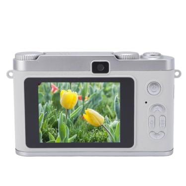 Imagem de Câmera Digital Adolescentes, 48MP HD Dual Lens Auto Foco 8x Câmera Compacta de Zoom Digital Com Vários Adesivos, Embelezamento Automático para Fotografia, Viagem e Festas (Prata)