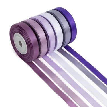 Imagem de Fita roxa fina de 9,5 cm x 1,5 m de lavanda sortida, lilás, roxo escuro, fita de cetim dupla face para buquê de flores, embrulho de presente, convite de casamento, chá de panela, laços de cabelo