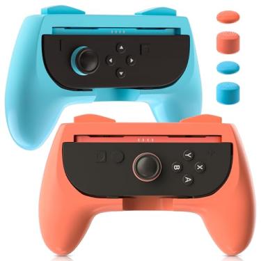 Imagem de FANPL Punhos para controle Joy Con Nintendo Switch 2, design ergonômico para Switch 2 Joycons com 2 tampas de aperto de polegar (pacote com 2) (azul-laranja)