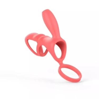 Imagem de Anel Vibrador Peniano Com Estimulador Clitoriano E Anel Para Saco Escrotal Brinquedo Erótico [CORAL]