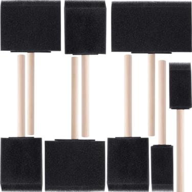 Imagem de HINZIC 8 pincéis de tinta de espuma, 4 tamanhos de ferramentas de pintura de esponja com cabo de madeira, pincel de esponja para manchar vernizes faça você mesmo artesanato de grande área - preto