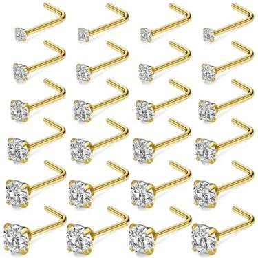 Imagem de Kridzisw Piercing de nariz 18G, 20G, 22G, aço inoxidável, zircônia cúbica, piercing de narina, joia para mulheres e homens, tamanho CZ 1,5 mm, 2,5 mm, 3 mm, 3,5 mm, 4 mm, 24 peças, Metal, Cristal