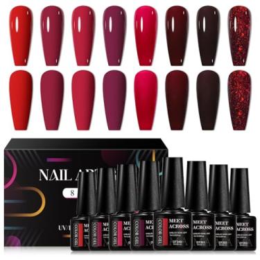 Imagem de MEET ACROSS Conjunto De Esmaltes Em Gel Vermelho, 8 Cores, Coleção Bloody Mary, Bordô Brilhante, Kit Arte, Design, Imersão, Uv, Led, Minicure, Faça Você Mesmo, Presentes Para A Mãe
