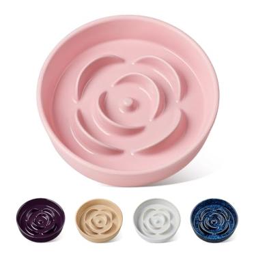 Imagem de vancasso Tigela de alimentação lenta para cães, 0,6 xícaras, prato de comida para cães de cerâmica para comedores rápidos, raças pequenas, tigela de quebra-cabeça para cães e gatos pequenos, rosa