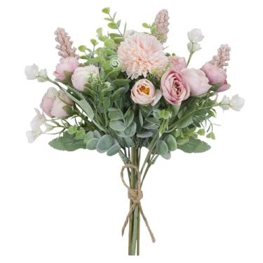 Imagem de Meldel 3 peças, buquê de rosas artificiais, flores artificiais, plantas de eucalipto, arranjos de flores de seda, buquês de casamento, decoração de mesa floral de plástico para decoração de casa