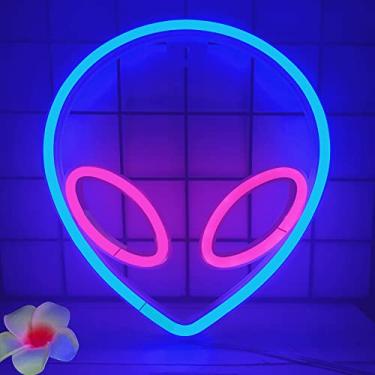 Imagem de YouOKLight Sinais de neon para decoração de parede. Sinais de luzes neon alienígenas, placas de neon LED para montagem na parede USB ou alimentado por bateria com interruptor liga/desliga, iluminação
