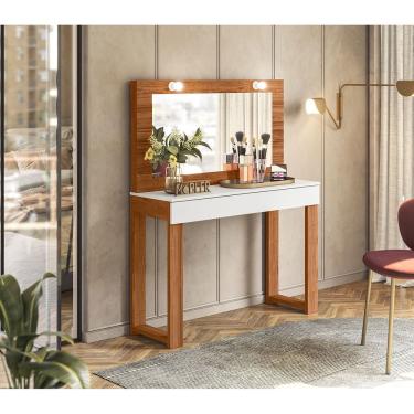 Imagem de Escrivaninha Penteadeira Gala com 1 Gaveta Marrom/Branco - Mobler