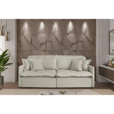 Imagem de Sofá Retrátil Reclinável para Sala de Estar 200cm Bardot - Linho Bege - Estofart