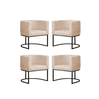 Imagem de Kit 4 Poltronas Reforçada Decorativa Sala Gabriela Base Ferro Preta Suede