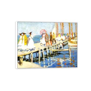 Imagem de MUHJDYC Pintura famosa de arte de parede Jane Peterson, reprodução de pôster de pintura branca para decoração de sala de estar (no píer) 20x25cm-8x10in