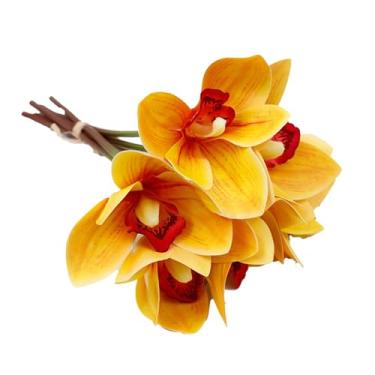 Imagem de Decoração de orquídea falsa Flores de seda artificial 6 Hastes flexíveis de arame Flexível Arranjos florais elegantes para casamentos decoração de casa 10,24 polegadas de 3,54 (Amarelo)