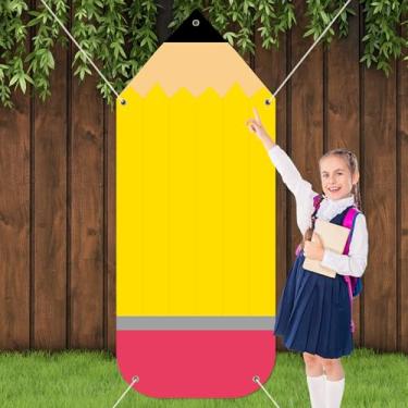 Imagem de Capa de porta de volta às aulas, faixa em forma de lápis, decoração de pano de fundo para sala de aula, placa de varanda pendurada, fundo fotográfico para decoração de parede de boas-vindas ao jardim