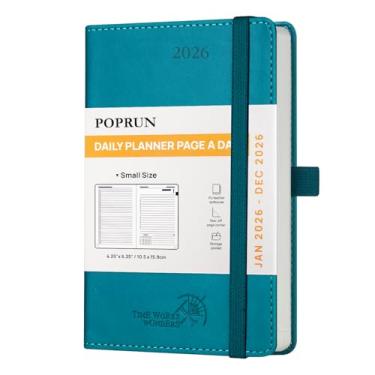 Imagem de POPRUN Agenda diária 2026 (janeiro a dezembro), (A6 tamanho-10,8 cm x 15,9 cm) Calendário diário 2026 com uma página por dia até fins de semana, agenda de horários com bolso, capa macia de couro PU