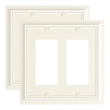 Imagem de Pacote com 2 placas decorativas de parede de fibra de bambu natural de amêndoa clara para tomadas elétricas, receptáculos, tomadas GFCI, interruptor regulador, 2 gang, resistente à corrosão