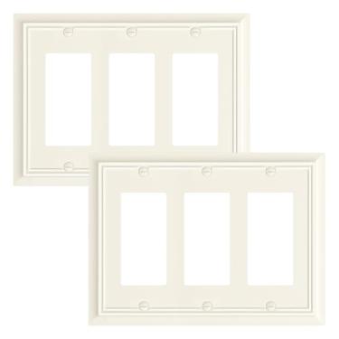 Imagem de Pacote com 2 placas decorativas triplas decoradoras, placa de parede de amêndoa de fibra de bambu natural durável para tomadas elétricas, receptáculo, tomada GFCI, interruptor de regulação, 3 faixas