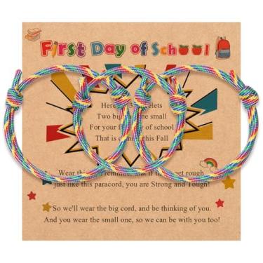 Imagem de Pulseira de corda de malha "First Day of School" de 2 a 3 peças, amor entre mãe/pai/mamãe e filha/filho/eu Back to Scool presentes proteção alívio da ansiedade, pulseira de tecido de nylon colorido