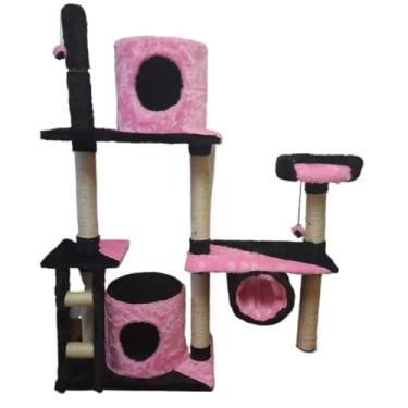 Imagem de Arranhador com Casinhas E Rede Para Gatos(Rosa com preto)