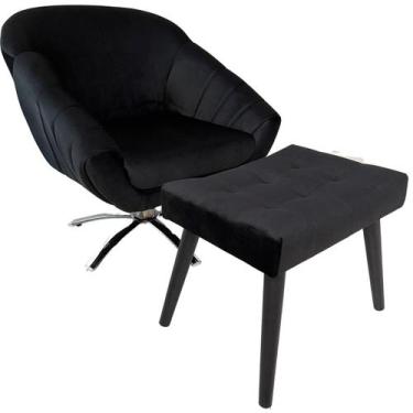 Imagem de Kit Poltrona Giovana Giratória Cromado, Puff Capitonê Luxo e Almofadas