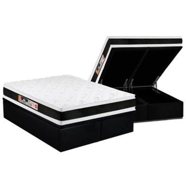 Imagem de Cama Box Baú King: Colchão Espuma Castor D45 Black E White Air Double Face + Base Black(193X203)