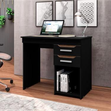Imagem de Mesa Escrivaninha Veneza Para Computador 90cm Com 2 Gavetas - Preto