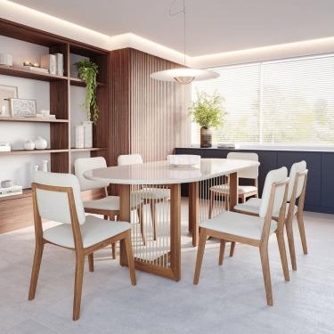 Imagem de Sala de Jantar Regia 210cm Oval com 6 Cadeiras Amarilis Madeira/ Offwhite