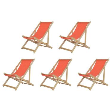 Imagem de Kit 5 Cadeiras Espreguiçadeira Preguiçosa Dobrávl Sem Braço Natural