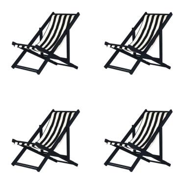 Imagem de Kit 4 Espreguiçadeiras Preguiçosa Dobrável sem Braço Black em Madeira Maciça com Tecido