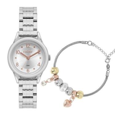 Imagem de Relógio Feminino Condor Prata Pequeno Com Pulseira Berloques-Feminino