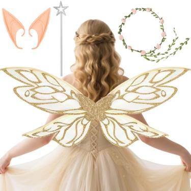 Imagem de Conjunto de fantasia de asas de fada para adultos, mulheres e meninas, Dourado, 33.8"x13.8"