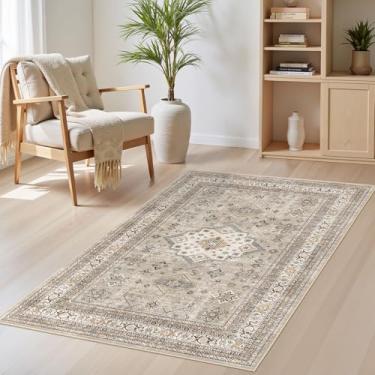 Imagem de Tapete vintage para sala de estar 7,5 x 12,5 cm – Tapete grande macio lavável oriental tradicional envelhecido para quarto – Tapete de piso interno para decoração de casa, escritório, casa – Bege