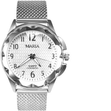 Imagem de Kit Feminino Premium Relogio Aco Inoxidavel Prata Mostrador Branco Ou Rose Oculos Sol Acetato Preto Protecao UV Com Caixa Elegante