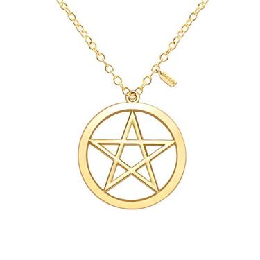 Imagem de MANZHEN Colar com pingente pentagrama pentagrama estrela sobrenatural prata dourada joia pagã Wicca, D:1.6inch/4.0cm, Zinco