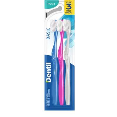 Imagem de Kit Escova Dental Dentil Basic Cerdas Médias diversas Pack 3 Un