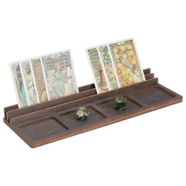 Imagem de UNICRAFTALE Board Game Card Holder with Tray Wood Tabletop Gaming Card Rail Dark Brown Tarot Gift Tray Display Cards Tarot Witchcraft Holder for Game Card Coin Dice 28x10x2.8cm