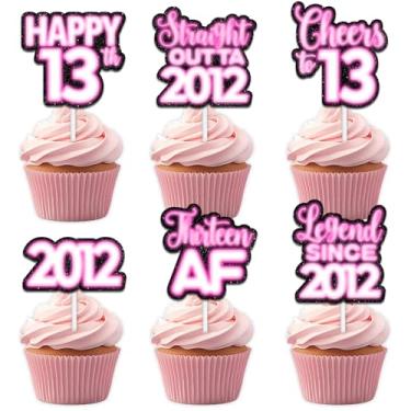 Imagem de 18 peças de enfeite de cupcake de sobremesa com glitter rosa para Straight Outta 2012 Legend Since 2012 suprimentos de decoração temática menino feliz 13º aniversário decorações de festa