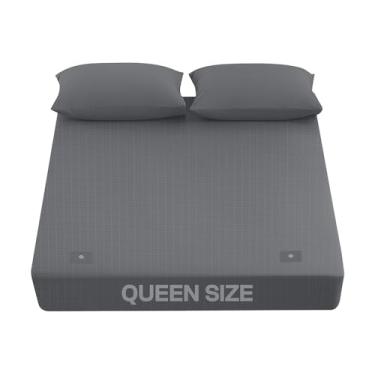 Imagem de LuxeCraft Lençol com elástico de algodão orgânico e fibra de prata | Respirável, amigo da pele | 38 cm de profundidade | Inclui caneta testador, pulseira, máscara para os olhos e cordão, tamanho Queen