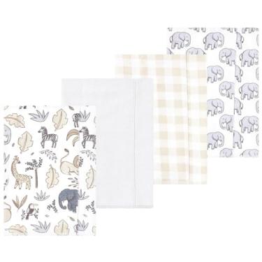 Imagem de Luvable Friends Hudson Baby Conjunto de 4 panos de flanela para arrotos, Safari neutro cinza, 14x20 inches