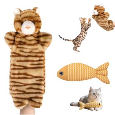 Imagem de Fantoche de brinquedo de luta para gatos, luva interativa longa e ampliada com brinquedo de peixe-gato, fantoche de luva segura e macia para animais de estimação, pelúcia durável para exercícios